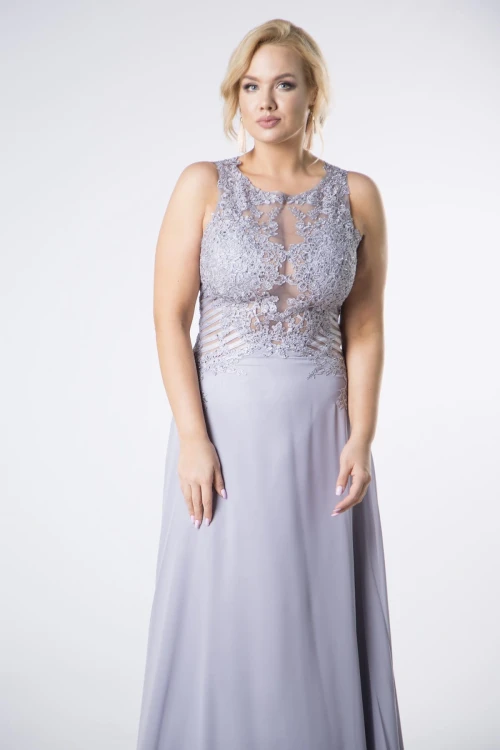 28471 tiulowa sukienka maxi z haftowaną górą