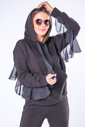 30577 bawełniany dres z tiulowymi falbankami na plecach