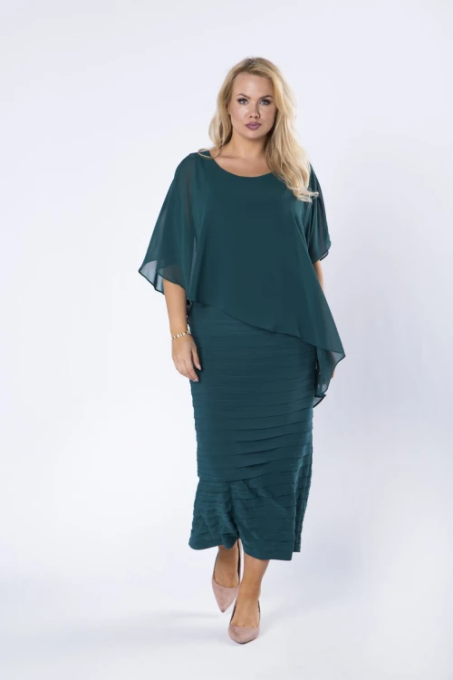 31035 dopasowana sukienka maxi z tiulową narzutką
