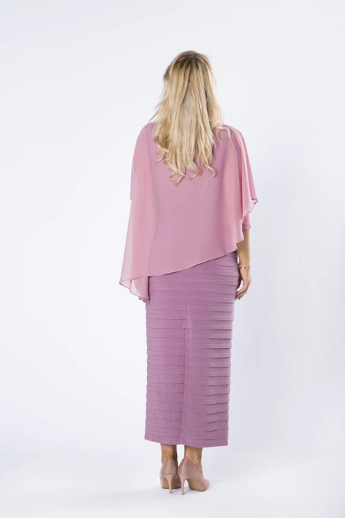 31036 dopasowana sukienka maxi z tiulową narzutką