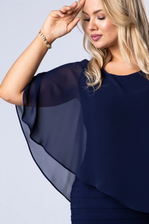 31039 dopasowana sukienka maxi z tiulową narzutką