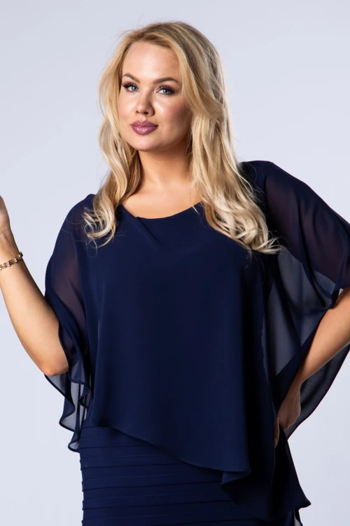 31040 dopasowana sukienka maxi z tiulową narzutką