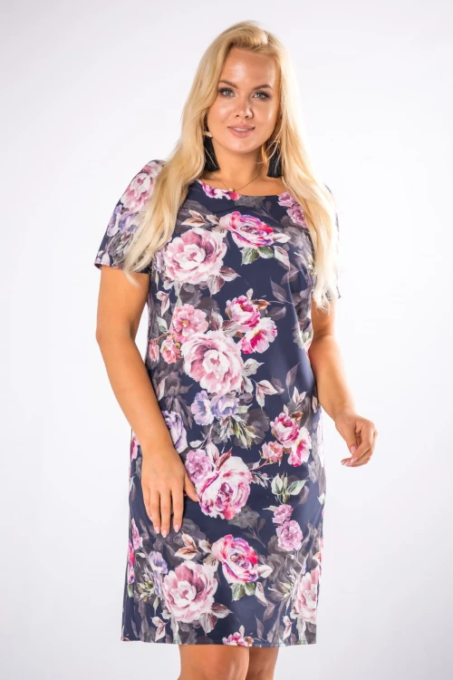 31335 dopasowana sukienka w kwiaty z krótkim rękawem