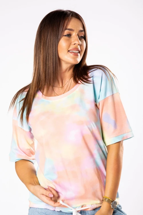 31873 bawełniana bluzka z efektem tie dye i wiązaniem na dole
