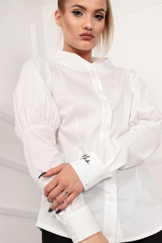 21460 bawełniana koszula ze stójką i ozdobnym rękawem