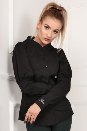 21461 bawełniana koszula ze stójką i ozdobnym rękawem