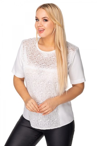 24115 elegancka bluzka z gipiurową wstawką